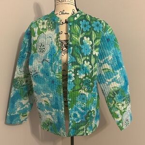 Phool Floral Quilted Jacket - Blue and Green
